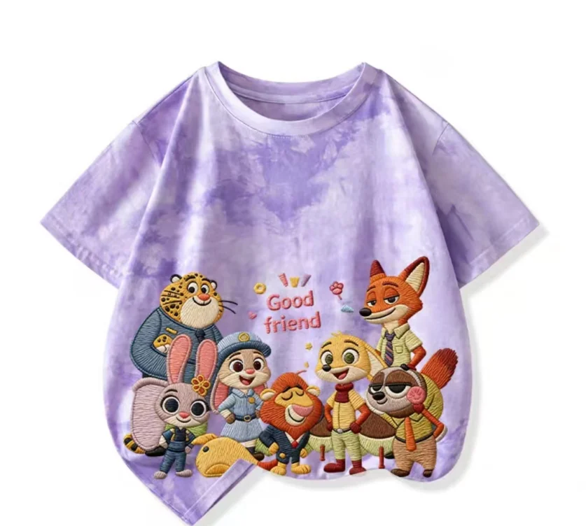 Potdemiel Disney Honey Pot Crazy Animal City Cartoon-Muster Kurzarm-T-Shirt aus Baumwolle – beliebtes Kinder-T-Shirt aus reiner Baumwolle Image