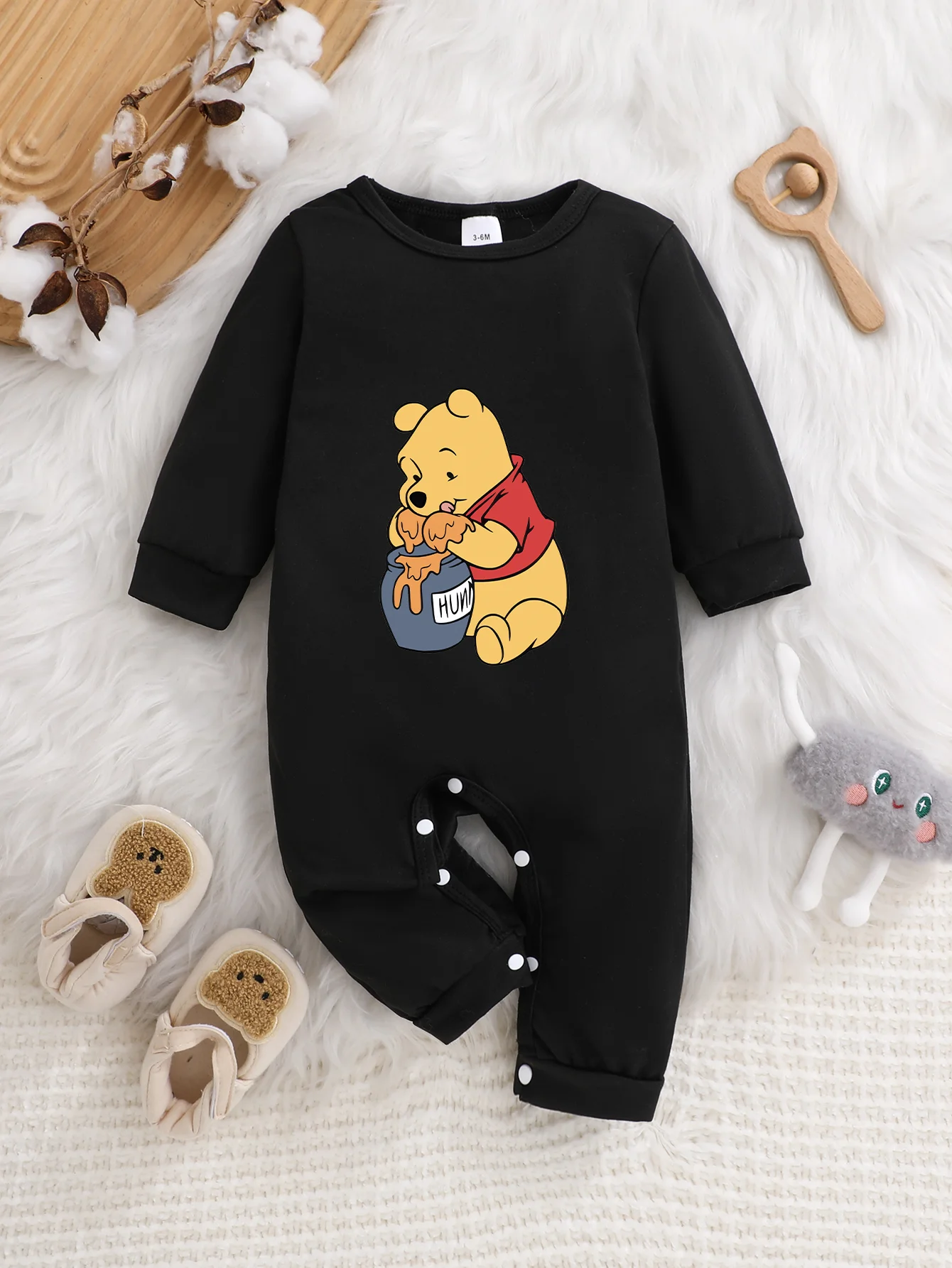 【Offiziell lizenziert】Disney Winnie the Pooh Baby-Langarm-Strampler | Ultraweicher & Kuscheliger Stoff Image