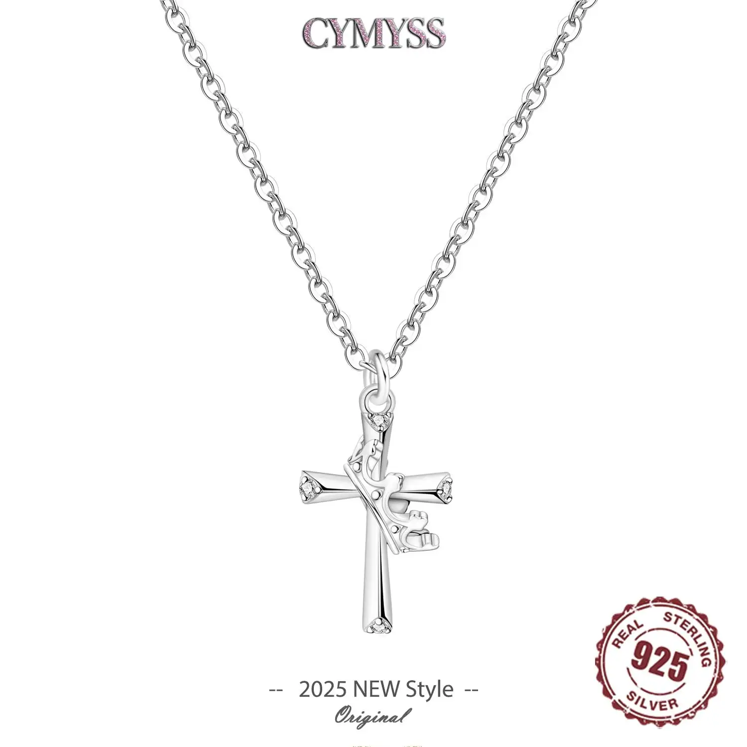 2025 NEUE Original 925 Sterling Silber Vintage Krone Zirkon Kreuz Y-förmigen Kette Halskette Für Frauen Memorial Gebet schmuck Geschenke