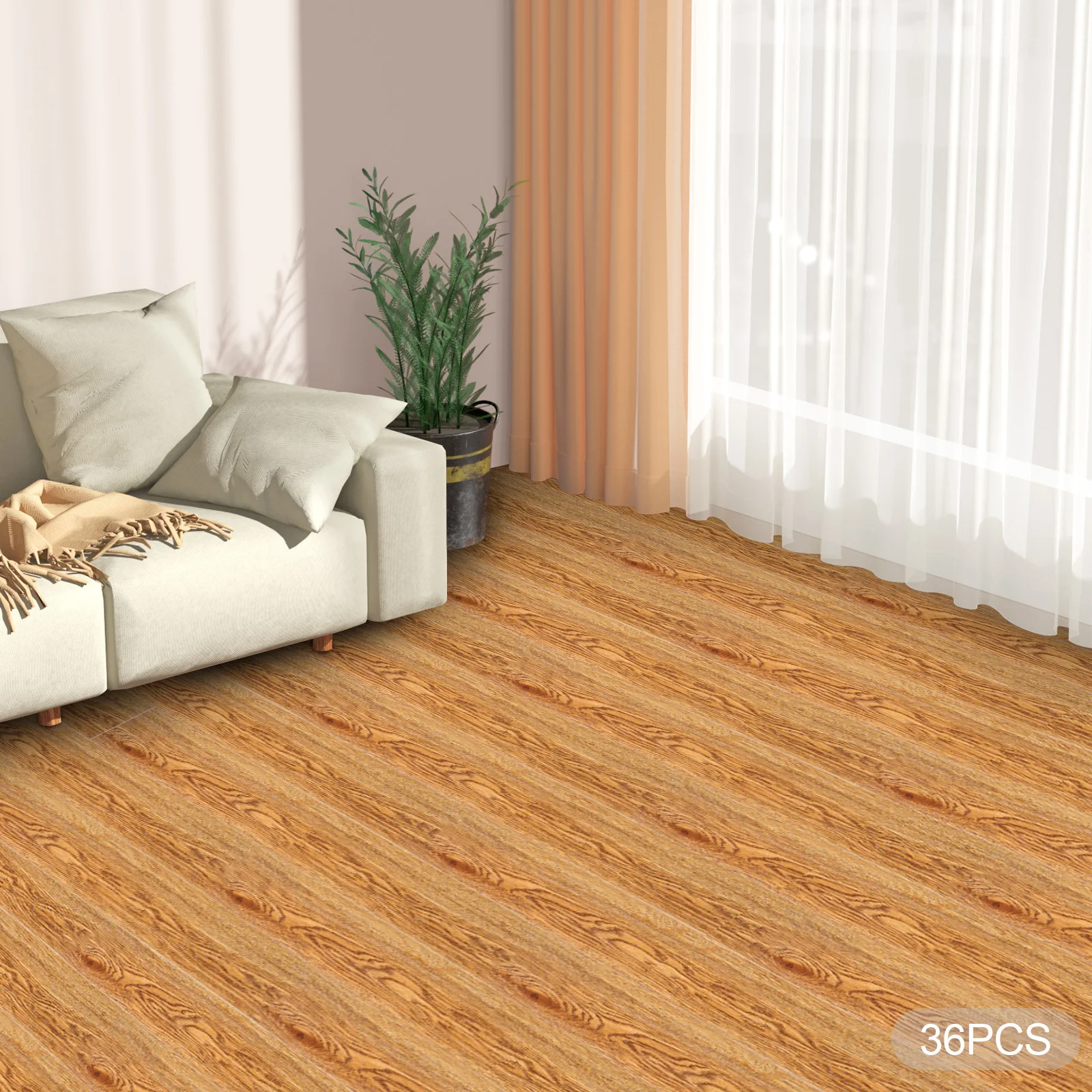 36 Stück Selbstklebender Bodenbelag, PVC-Bodenaufkleber in Holzoptik, Braune Rechteckige Fliesen für den Innenbereich auf Fliesen, Marmor, Beton