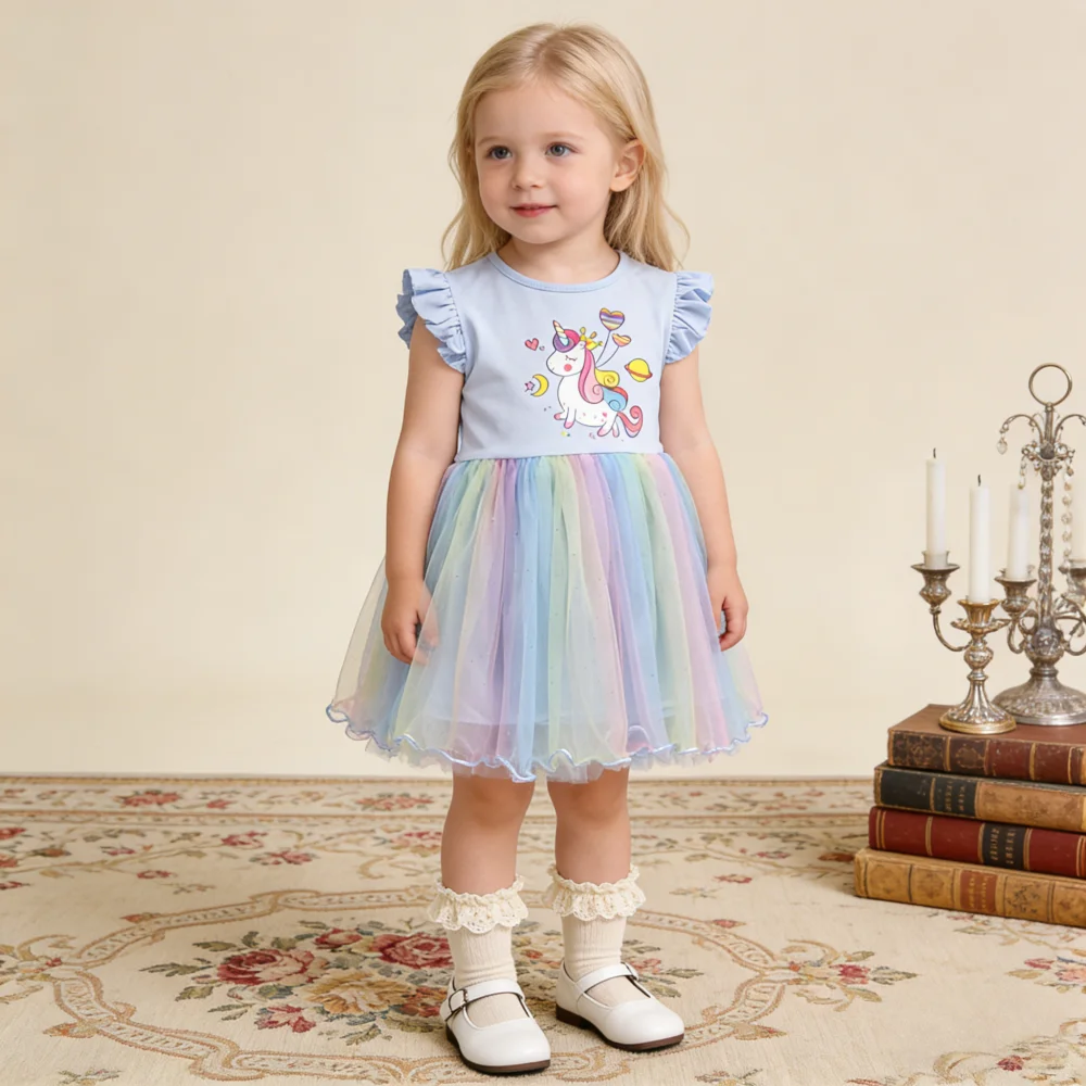 Baby Mädchen Kleid Entzückendes Cartoon Tüll Prinzessinnenkleid Süßes Geburtstagsparty Babykleid Baby Mädchen Kleidung Image