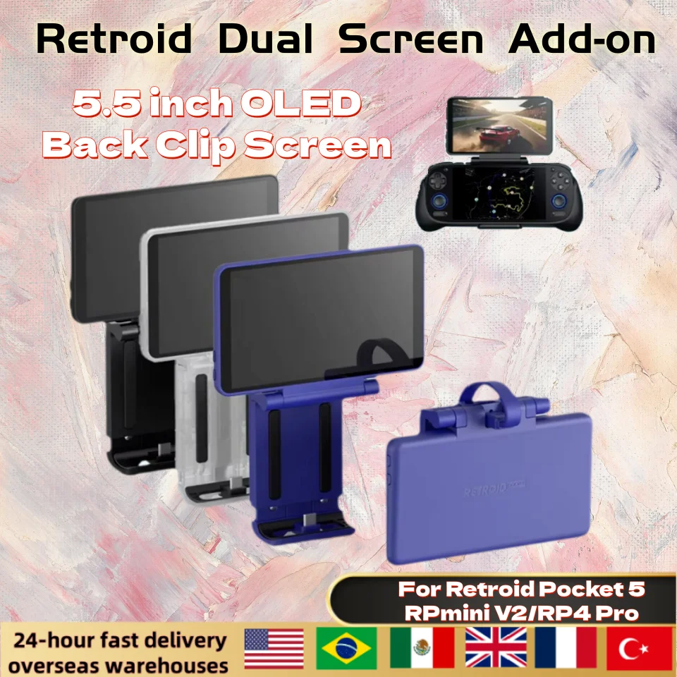 Retroid Dual Screen Add-on Erweiterung für RP4Pro/RP Mini/RP MiniV2/RP5 5,5-Zoll-OLED-Bildschirm mit Back-Clip-Design und Type-C-Anschluss als Geschenk Image