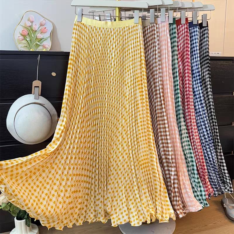 Großer Faltenrock für Damen im Frühling und Sommer mit hoher Taille – koreanischer, eleganter, ausgestellter Maxirock mit Rüschenbesatz und breitem Saum Image