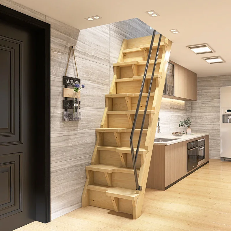 Massivholz-Lofttreppe für kleine Wohnungen, chinesische einfache Innentreppe für kleine Räume, Duplex-Apartment