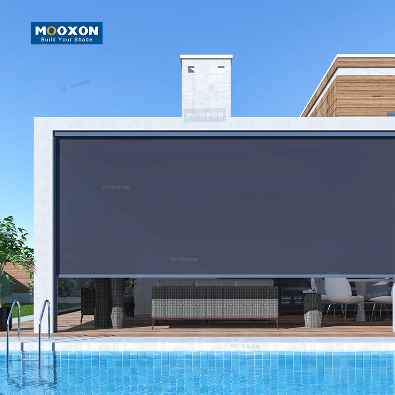 Mooxon Übergroßes Design Terrassen-Wasserdichtes Rollmotorisiertes Smartes Elektrisches Fenster-Sonnenschutzsystem mit Reißverschluss für Pergola Image