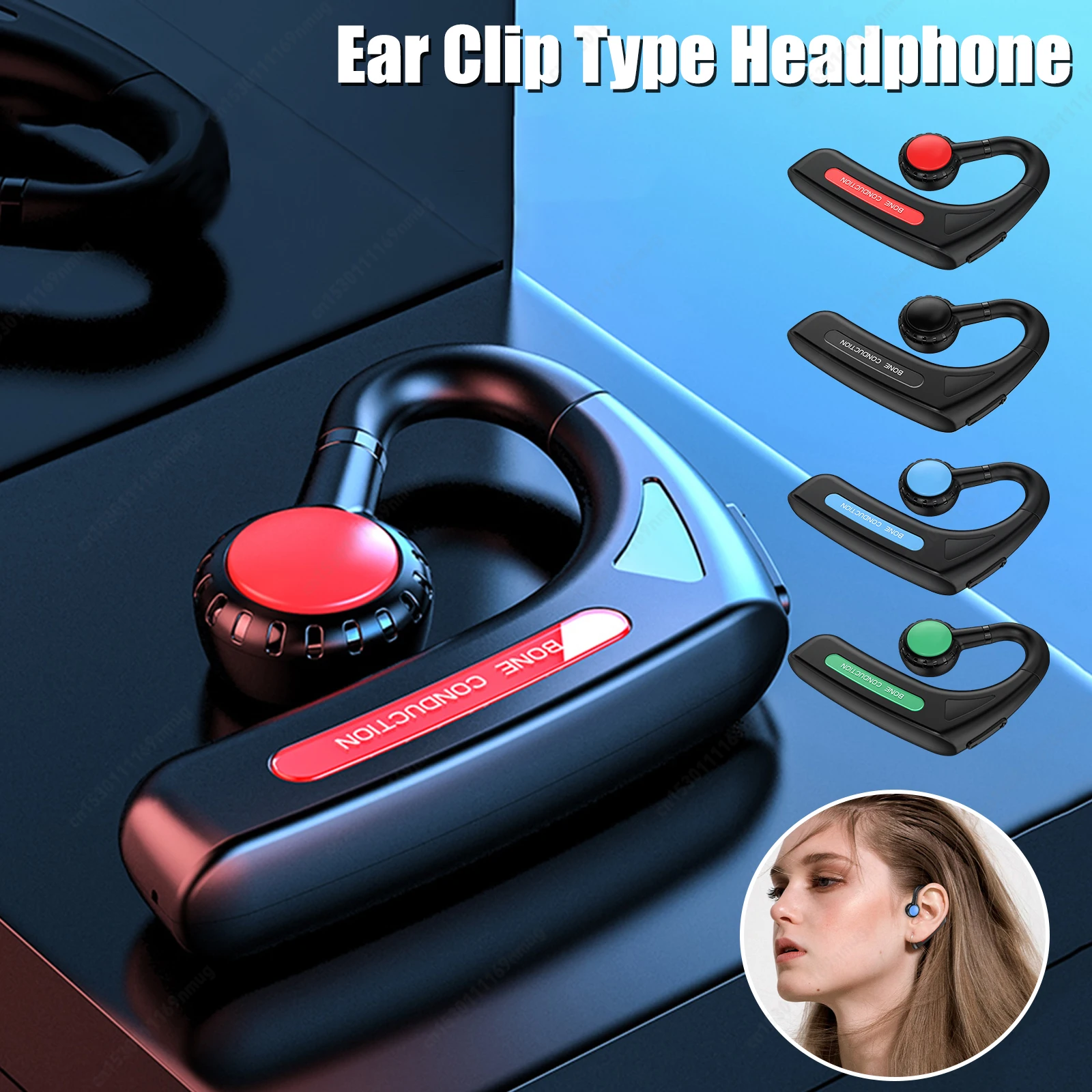 Tragbarer kabelloser Knochenleitungskopfhörer, Rauschunterdrückung, kabelloser Stereo-Sportkopfhörer für Business, Sport, Radfahren, Fitness Image