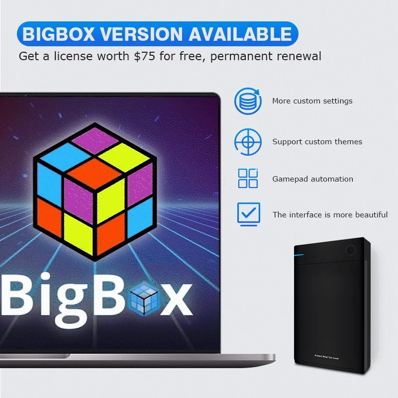 12 TB Launchbox-Spielfestplatte mit Big Box Super Console, integriertem Emulator, 45000+ Spiele für PS3/PS2/PS1/WII/SS/WIIU für Windows8/10/11 Image