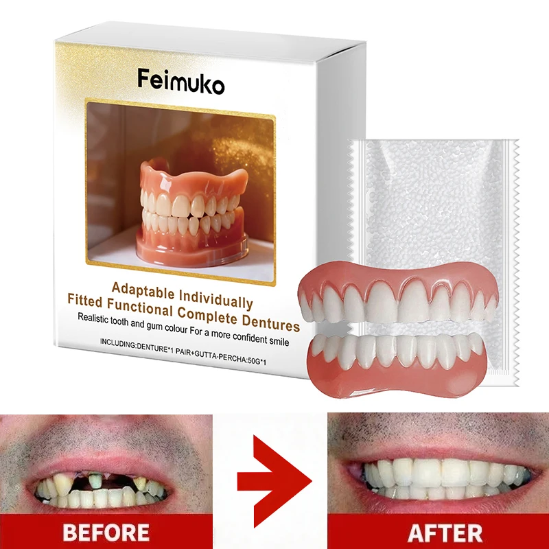 Zahnprothesen-Silikon-Set: Weiche Silikon-Liner für Ober- und Unterkiefer, Mundhygiene-Pflege, Zahnaufhellung, Einfache Anwendung Image