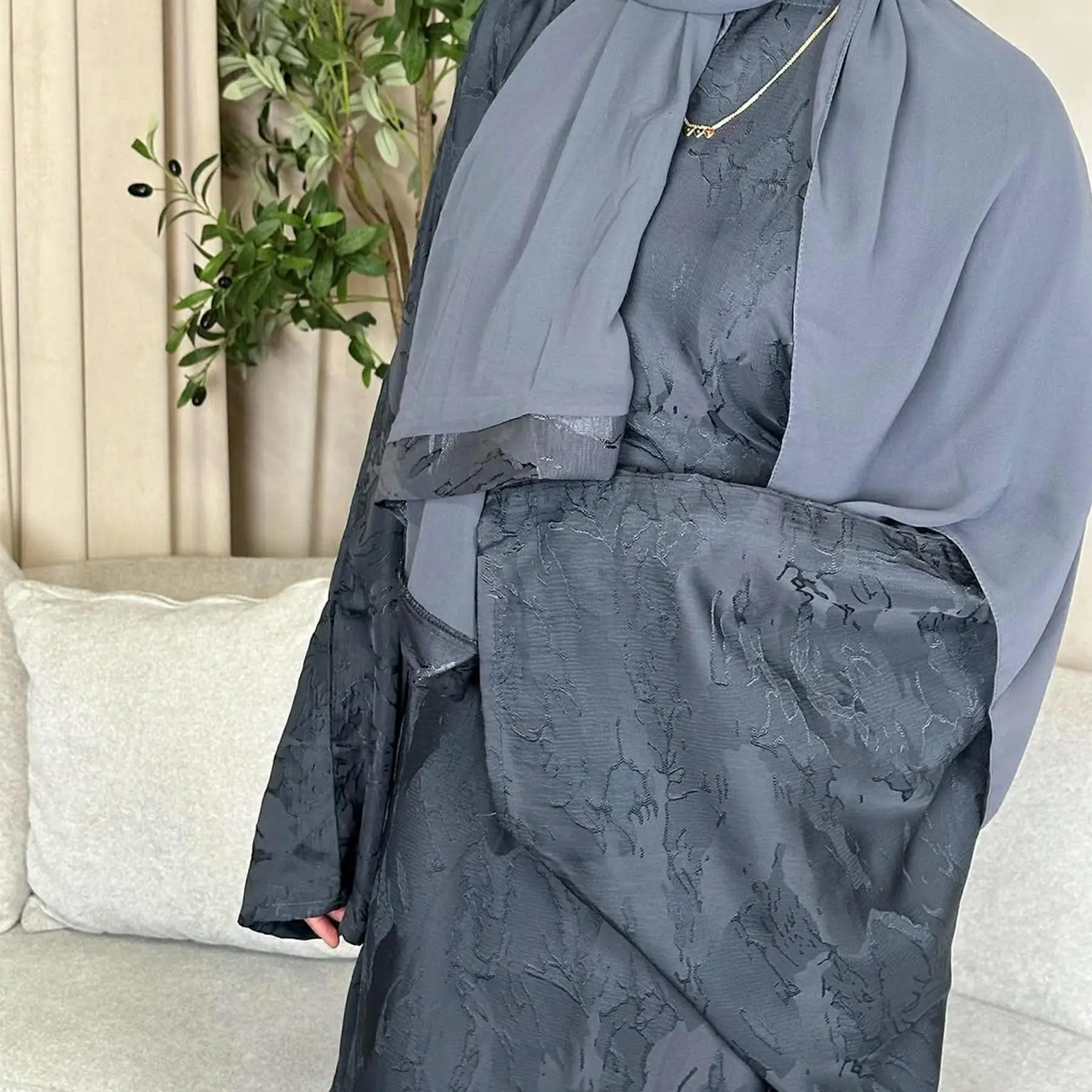 Abayas für Frauen Dubai 2026 Frühling Sommer Muslimische Damen Langarm O-Ausschnitt Polyester Übergröße Langes Maxikleid Outfits Image