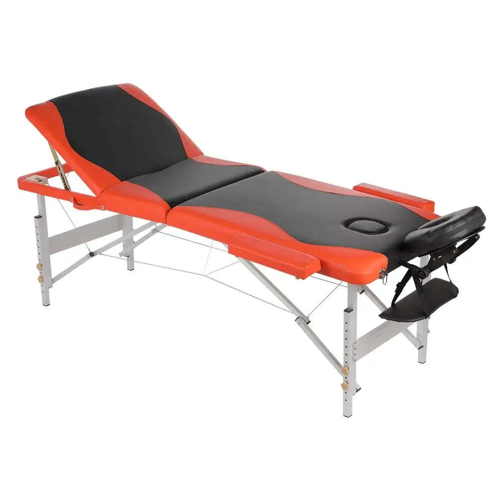 Faltbare, höhenverstellbare mobile Massageliege, Therapieliege, Schwarz-Orange, individuell anpassbar