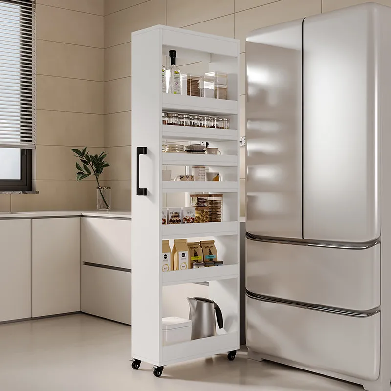 Fugenschrank aus Aluminiumlegierung, Küchenaufbewahrung, extrem schmaler Seitenschrank, Regal für Kühlschrankspalt, beweglicher seitlicher Zug schmal