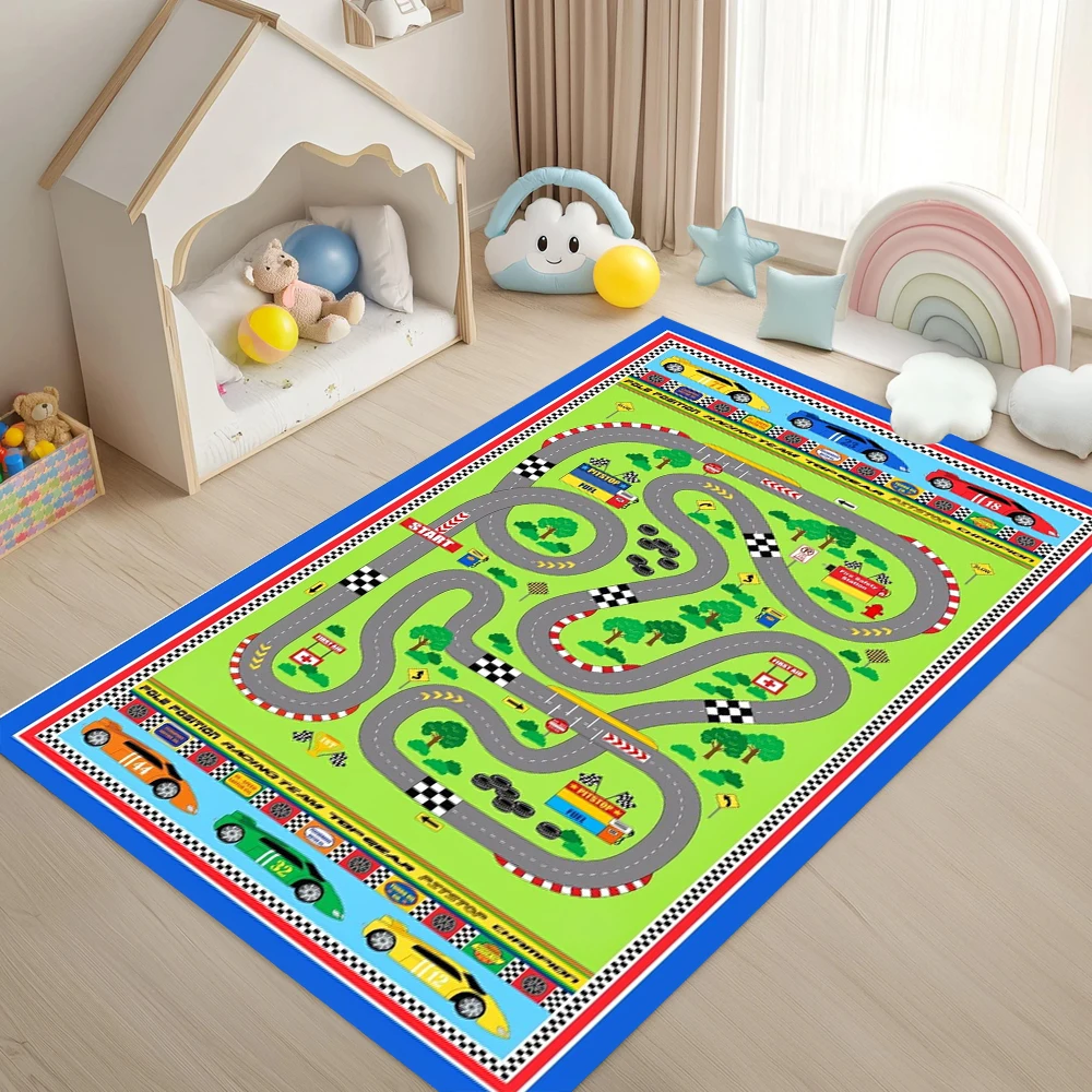 Kinder-Rennstrecken-Spielmatte Lehrreicher Auto-Teppich Rutschfester Teppich für Kinderzimmer Spielzimmer Kleinkind-Schlafzimmer Babyzimmer Heimdekoration Image