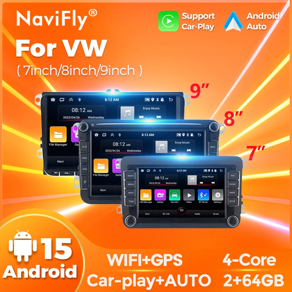 Navi Fly Android 15 Autoradio-Multimedia-Player für VW Volkswagen Skoda Octavia Golf 5 6 Touran Passat B6 Polo Jetta Carplay Auto Image