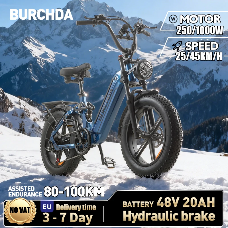 Burchda Neues Az20 1000W 45Km/H 20 Zoll Elektrofahrrad 48V20Ah Lithium-Batterie E-Bike 4.0 Fatbike Elektrofahrrad für Erwachsene Image