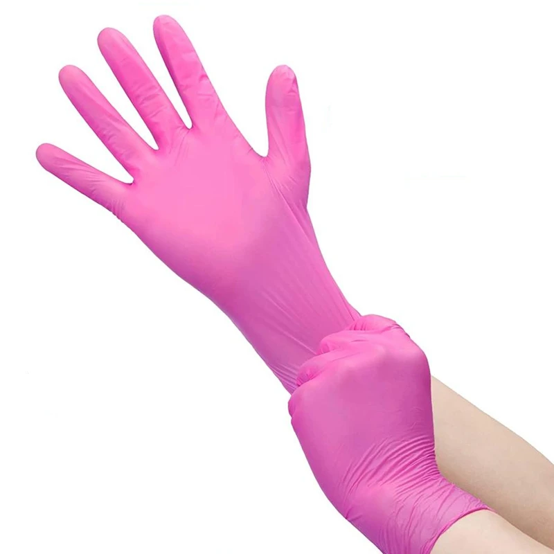 50 Stück rosa Nitril-Handschuhe, Einweghandschuhe, latexfrei, für Küche, Gartenarbeit, Arbeiten, Schönheit, Nagelstudio, Haushaltsreinigungshandschuhe Image