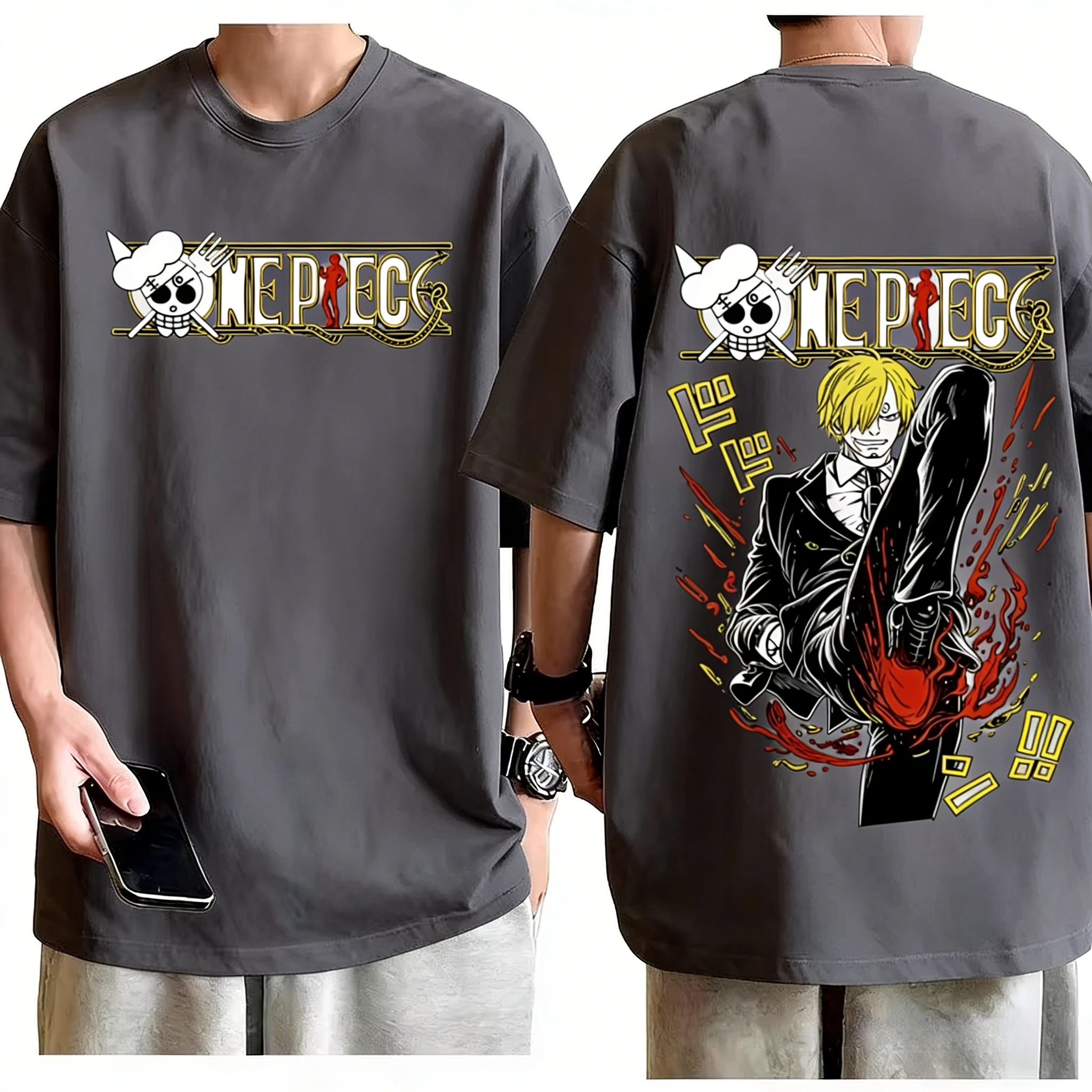 ONE PIECE Anime Sanji Bedrucktes Baumwoll-T-Shirt 2026 Neues Sommer-T-Shirt für Männer und Frauen, Street Hip Hop, lockeres, lässiges Y2K-Eltern-Kind-Top Image