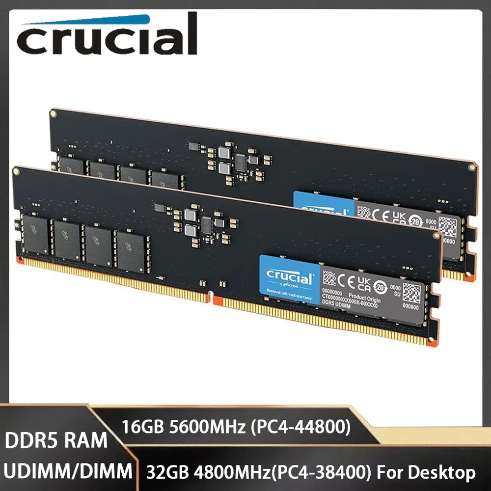 Crucial Memoria RAM ddr5 16GB 5600MHz 32GB 4800MHz UDIMM 288Pins PC5-38400 44800 Gaming Desktop PC Speicher für Intel AMD CPU RAMs Image