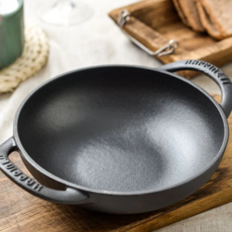 19 cm Gusseisen-Doppelohr-Bratpfanne mit flachem Boden, antihaftbeschichtet, verdickt, Mini-Küchen-Kochpfanne aus Eisen ohne Beschichtung Image