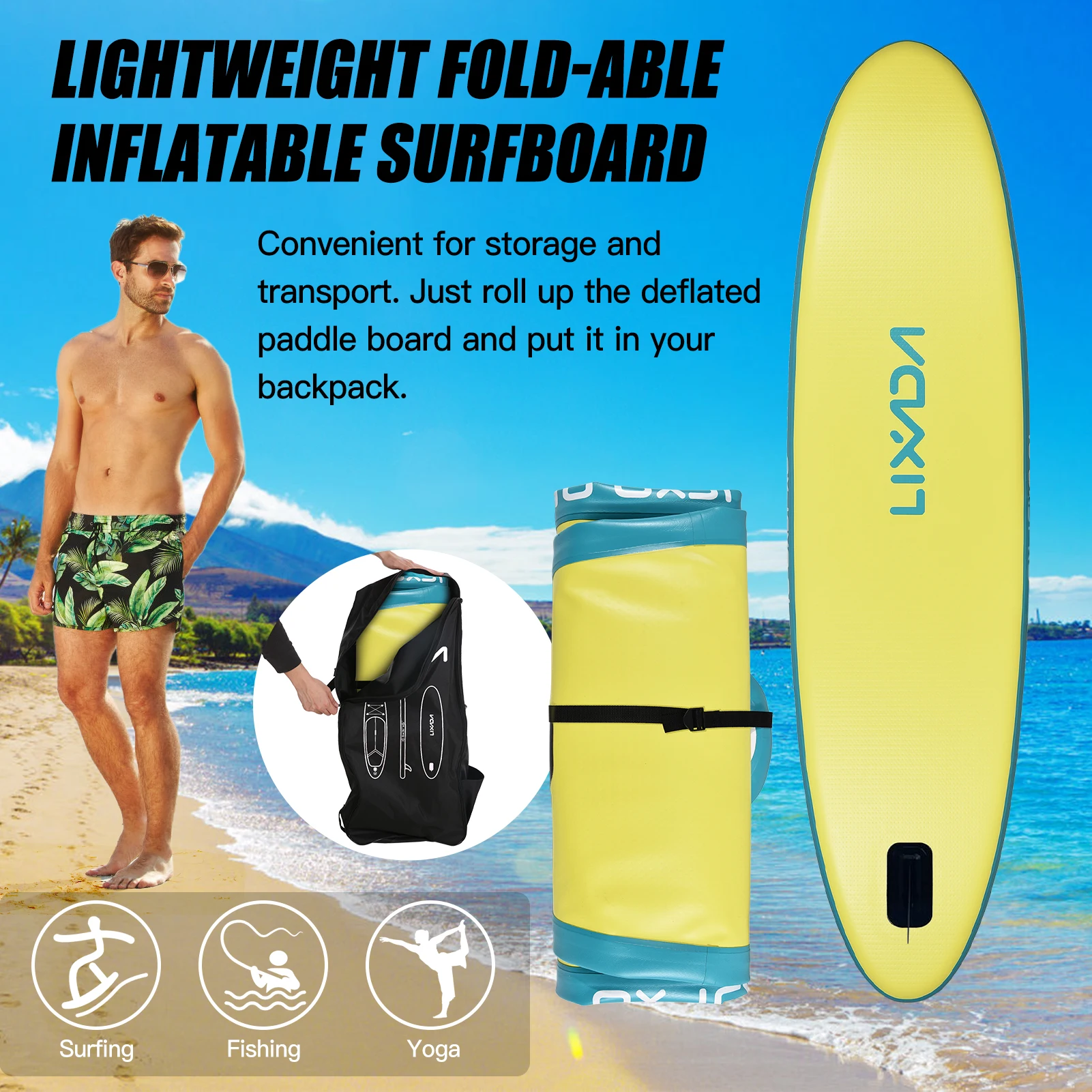 Aufblasbares Paddle-Board für Erwachsene, 15,2 cm dick, SUP-Paddleboard, Wassersport-Surf-Set mit Rucksack für Sea Shore Lake Image