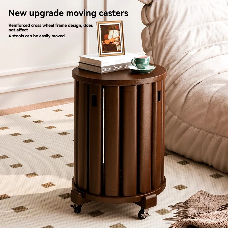 Stapelbarer Hocker für Haushaltswaren, moderner Esstischhocker, stapelbarer runder Musikhocker aus massivem Holz, Teetisch, Haushaltsgebrauch Image