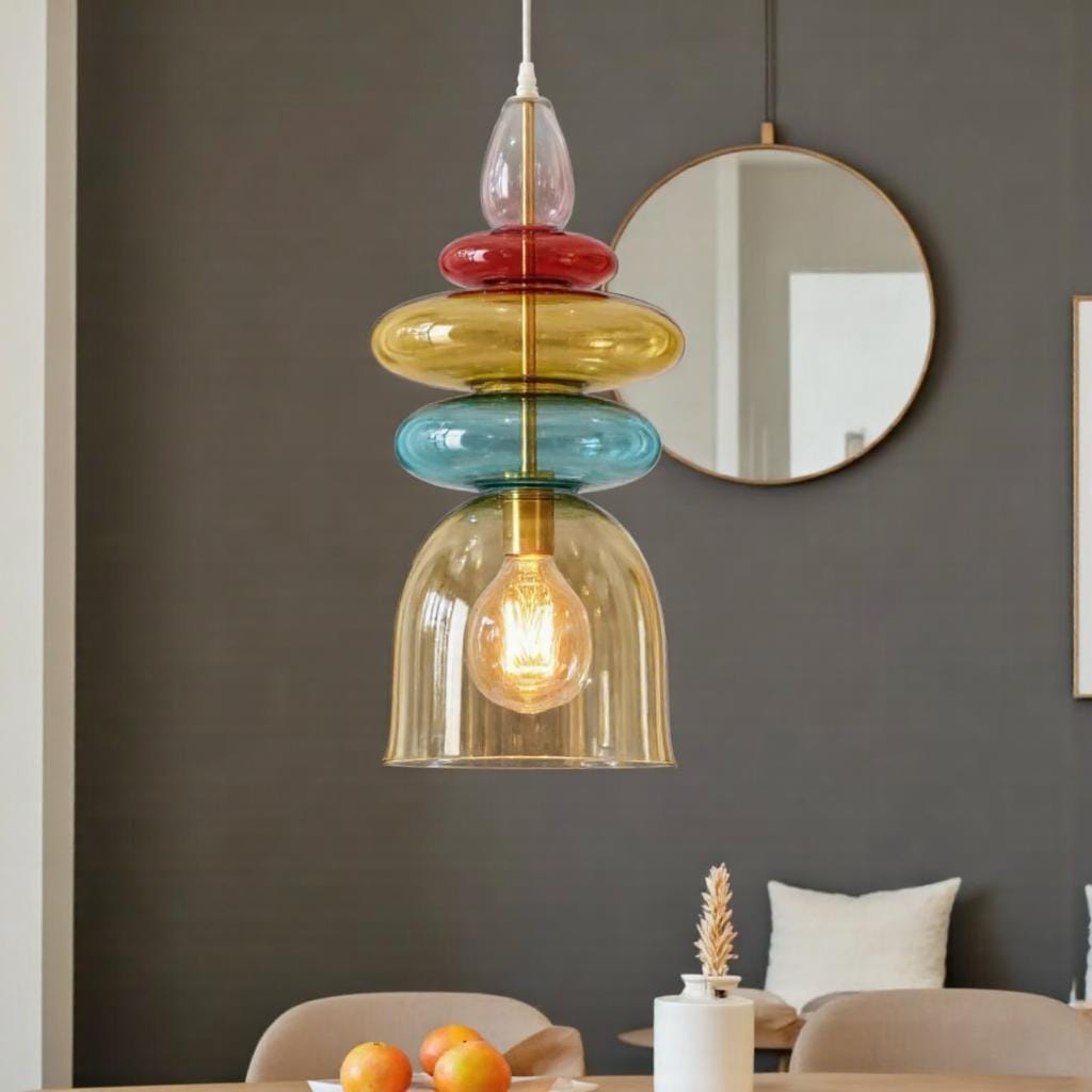 Lampada a sospensione in vetro soffiato, lampada a sospensione, lampada da soffitto, lampade a sospensione da cucina multicolori