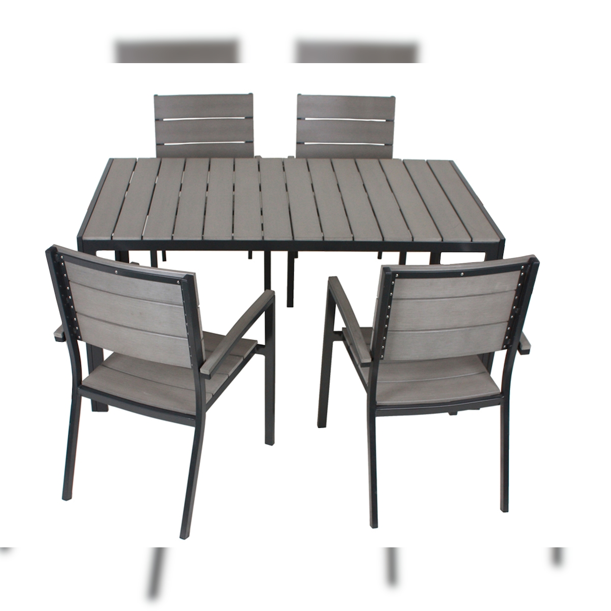 DELUKE Garten-Sitzgruppe MILA 5tlg. - Kunststoff, Anthrazit | Gartenmöbel-Set Gartengarnitur Garten-Essgruppe mit Stapelstühlen und Esstisch Image