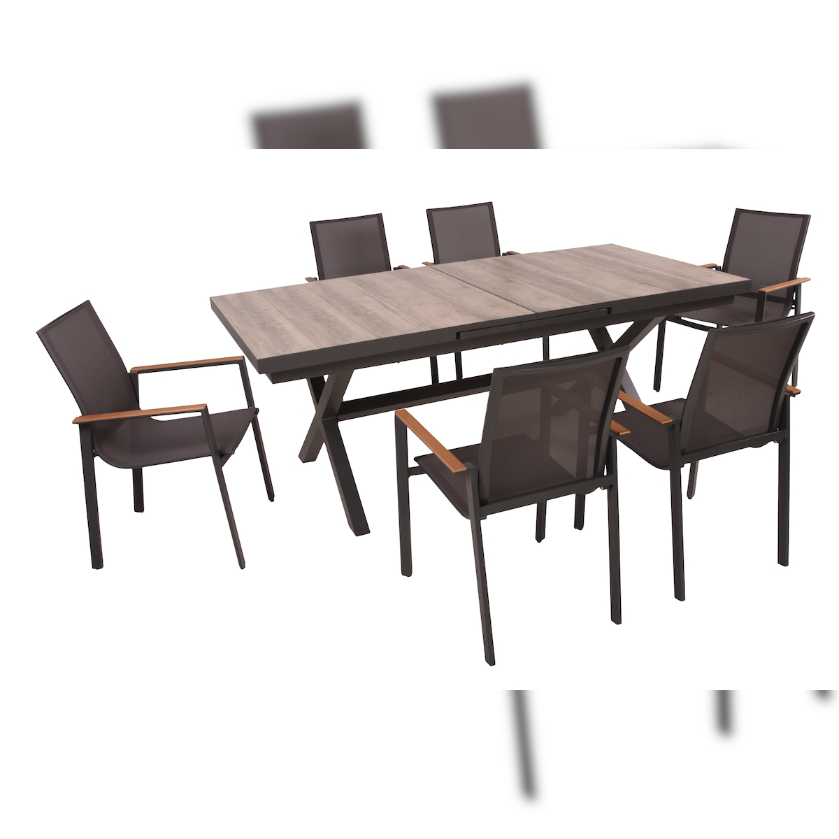 DELUKE Garten-Sitzgruppe JOANA 7-tlg. - Kunststoff, Hellbraun | Gartenmöbel-Set Gartengarnitur Garten-Essgruppe mit Stühlen F und Esstisch Image