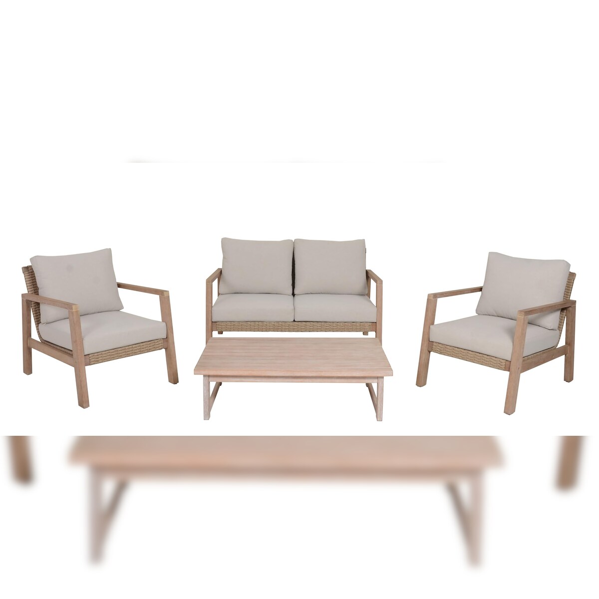 DELUKE Gartenloungeset LUCILE 4-tlg. inkl. Kissen - Eukalyptus, Weißbraun | Gartenmöbel Set Garten Loungegruppe Lounge-Set Pool Loungegarnitur