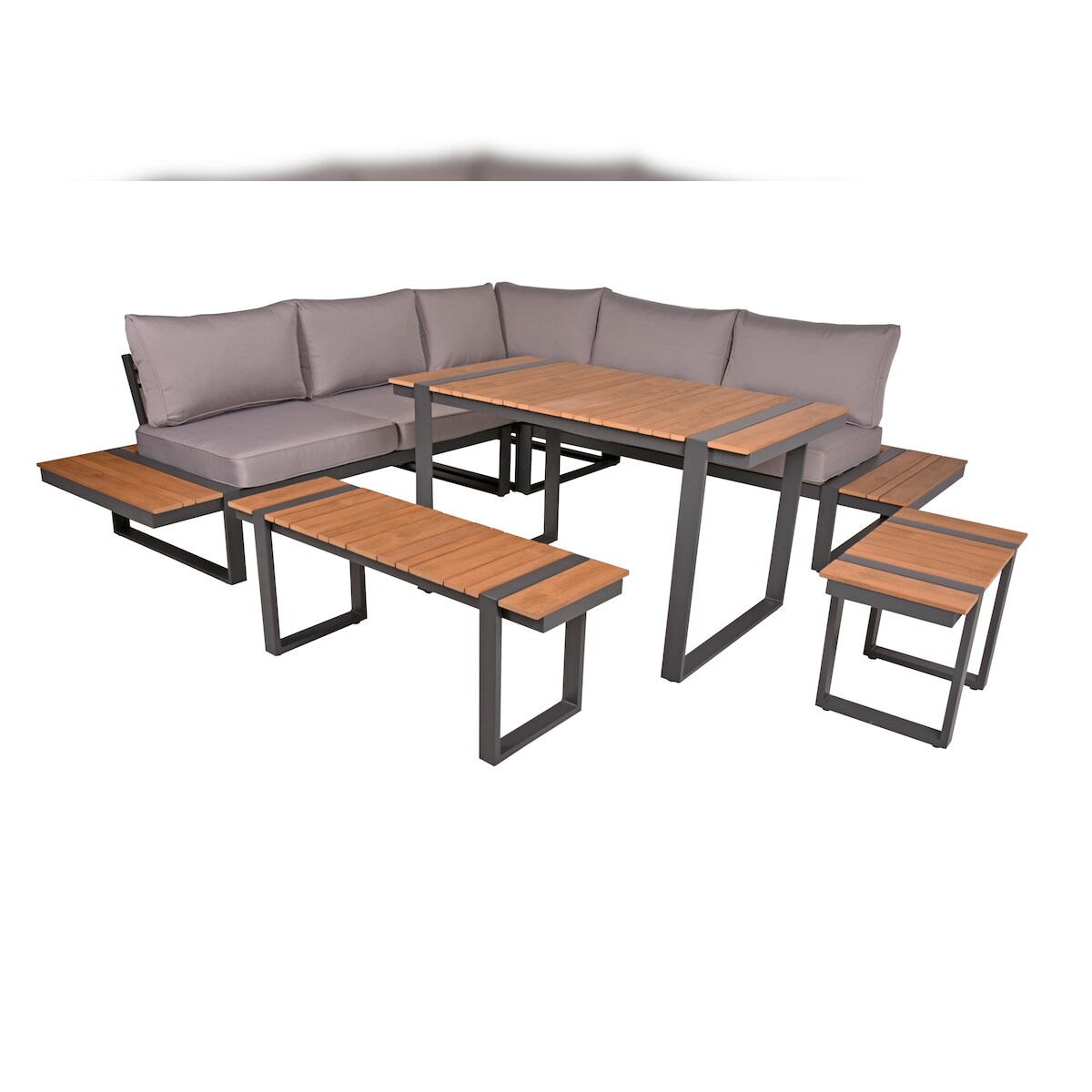 DELUKE Gartenloungeset GERD 6-tlg - Alu/Kunststoff, Dunkelbraun | Gartenloungeecke Gartenmöbel Set Garten Lounge-Eckgruppe Loungegarnitur Image