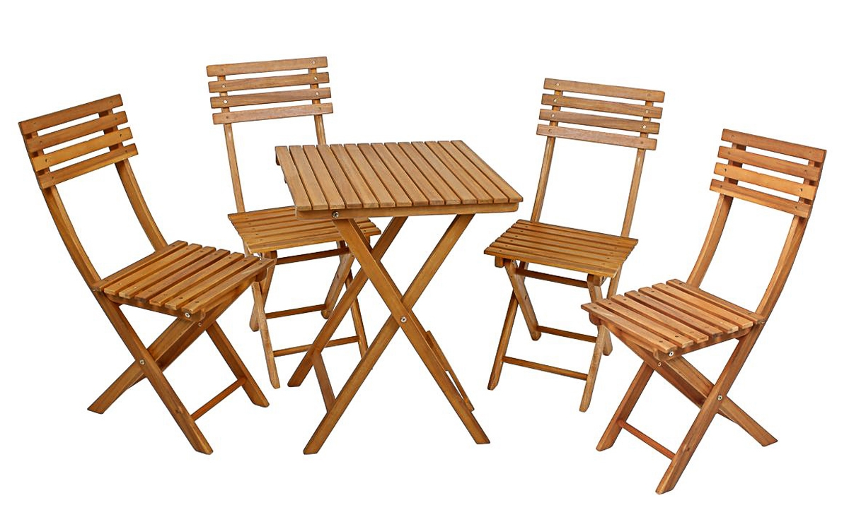 DELUKE Balkon-Set Alameda - Akazie, Natur | Balkon-Set Gartenmöbel-Set Sitzgruppe für Balkon Balkonstuhl Balkontisch Image