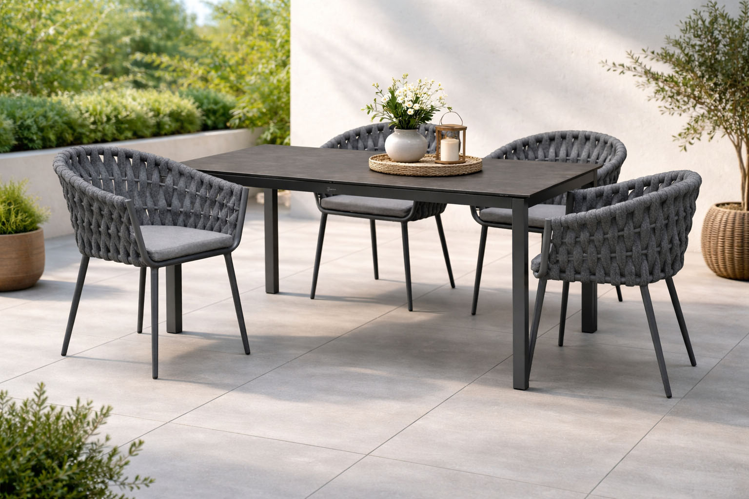 Garten-Essgruppe DESTINY "MOLINO CREMONA Essgruppe 4 Se + Tisch 160x90cm", anthrazit, anthrazit, B:61cm H:81cm T:62cm, Aluminium, Wicker/Kunststoffgeflecht, Sitzmöbel-Sets