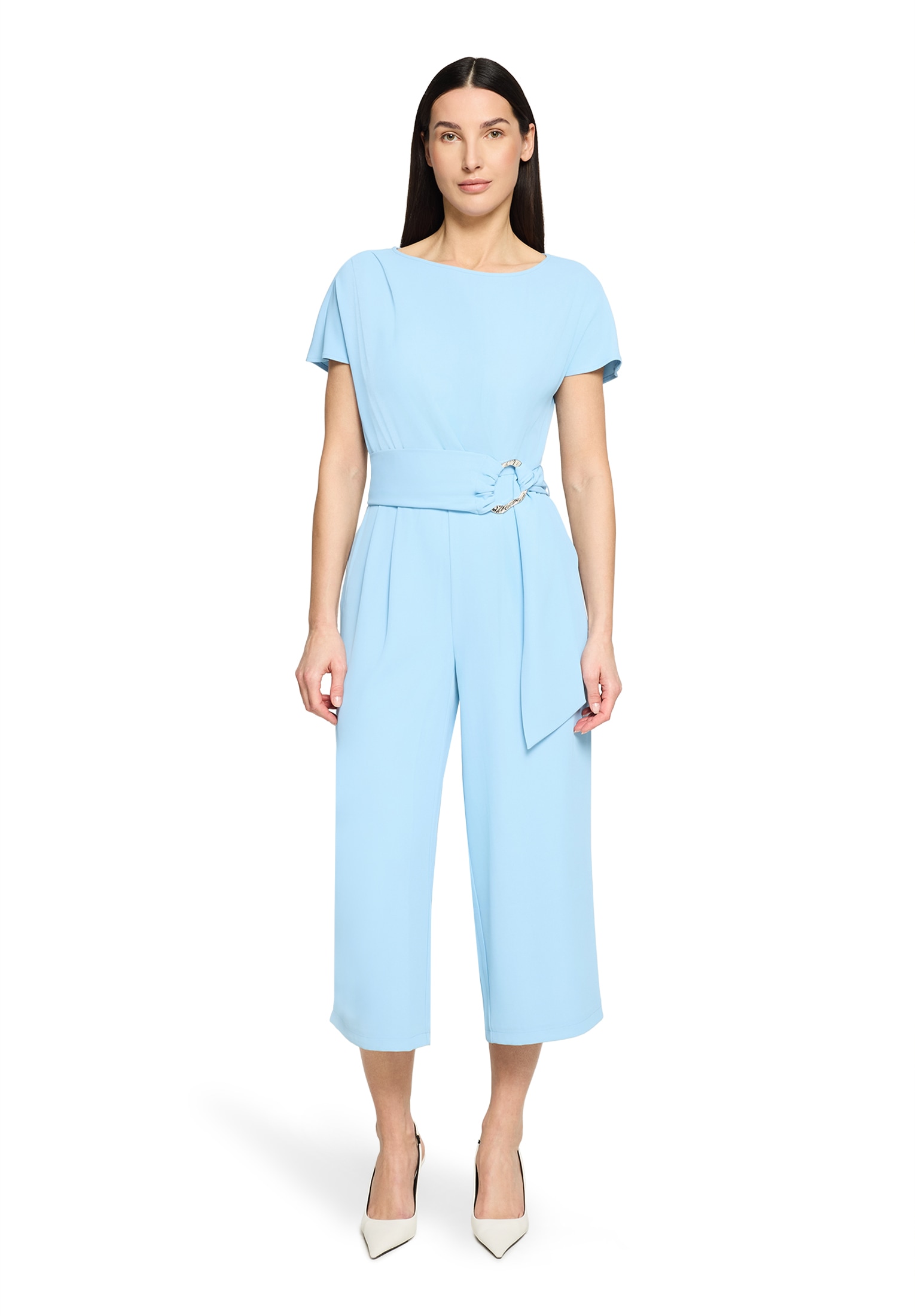 Overall BETTY BARCLAY "Damen mit Eingrifftaschen", Damen, Gr. 38, Normalgrößen, powder blau, Obermaterial: 96% Polyester, 4% Elasthan, figurumspielend, U-Boot-Ausschnitt, Overalls Overall