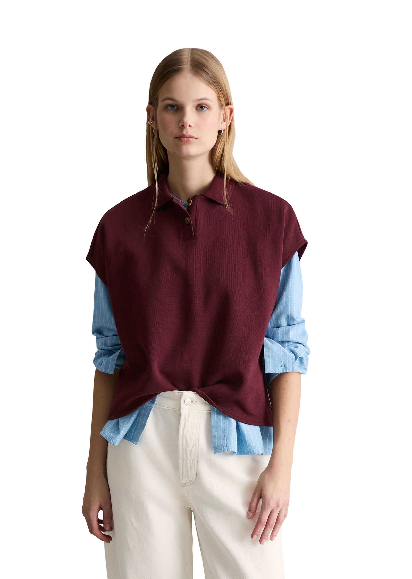 Poloshirt MARC O'POLO DENIM "aus Organic Cotton", Damen, Gr. L, merlot rot, Obermaterial: 100% Baumwolle, unifarben, Shirts