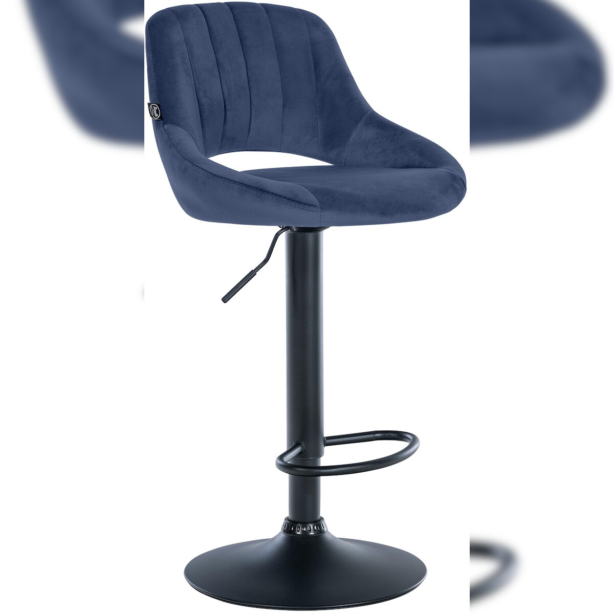 Proregal CHEFGASTRO Barhocker NIAGARA Samt Schwarz HxBxT 85x47x48cm Samt Blau Barstuhl Image