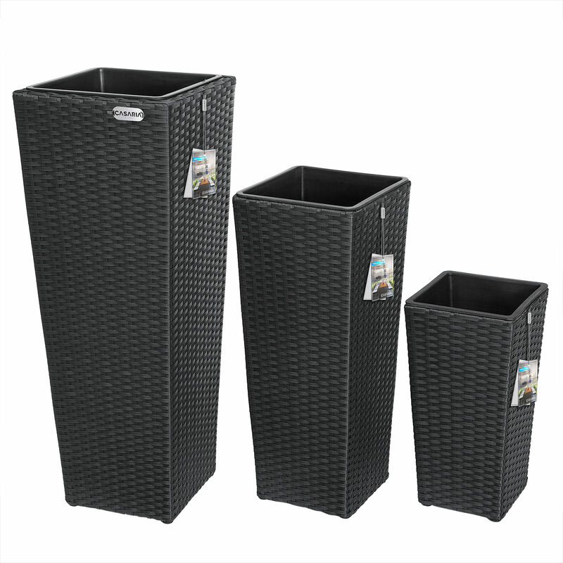Casaria Vaso Portafiori Set 3 Pezzi Fioriera Per Piante E Fiori Effetto Polirattan Fioriere Da Giardino Nero