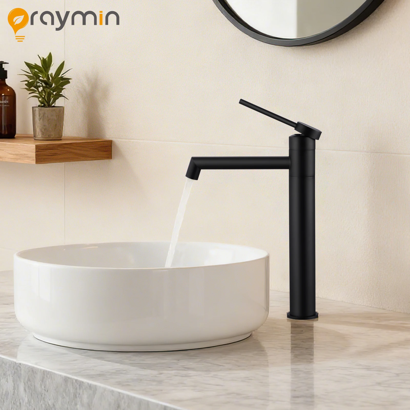 Schwarzer Badezimmer-Wasserhahn, Hochhaus-Waschtischarmatur, 360° ° Drehbarer Waschbecken-Wasserhahn in Mattschwarz, 21 cm hoher Auslauf für Waschbecken, Waschbecken-Wasserhahn