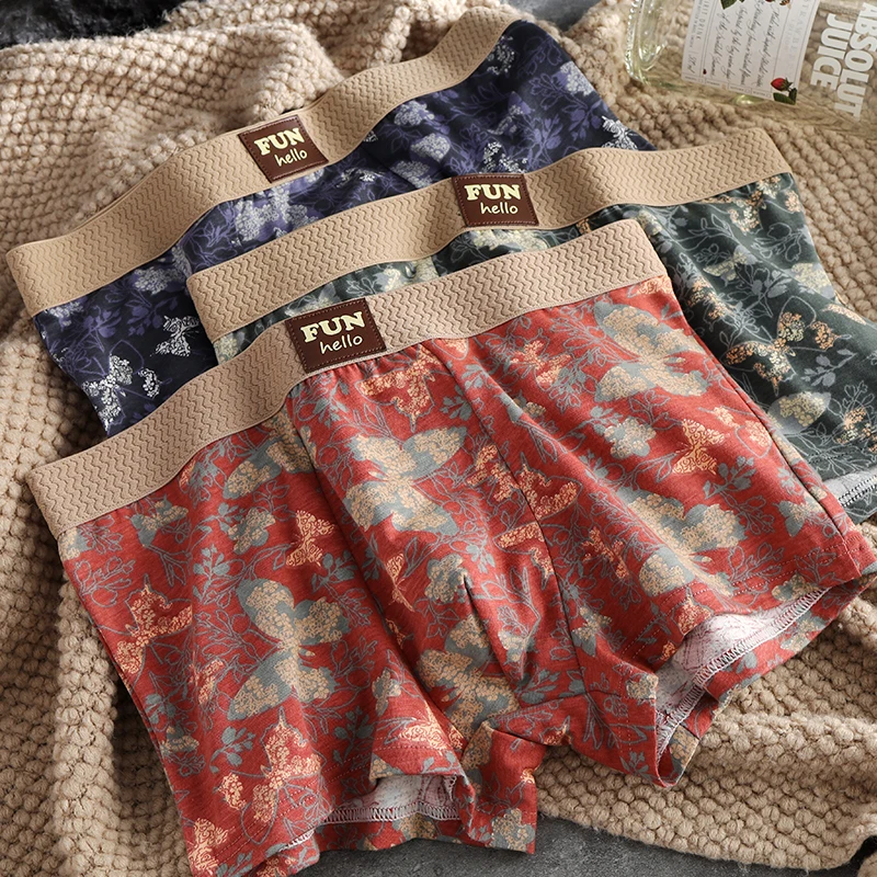 3er-Pack Herren-Boxershorts aus reiner Baumwolle, lockere Jugend-Sport-Unterwäsche, atmungsaktive Persönlichkeit Image