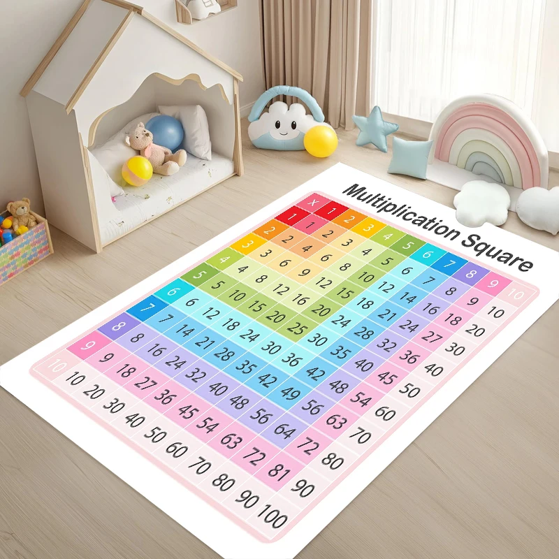 Pädagogische Multiplikations-Tischkarten-Design-Bodenmatte, weicher, rutschfester, interaktiver Heimdekor-Teppich für Wohnzimmer und Schlafzimmer Image
