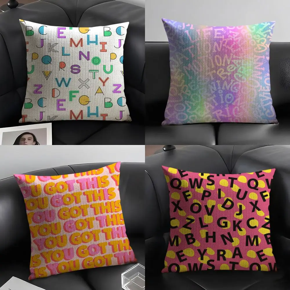 Luxuriöser Kissenbezug mit Einfachen Englischen Buchstaben aus Natürlichem Leinen und Organischem Stoff, Beidseitig Bedruckt, Sofa-Dekoration, Geschenk-Kissenhülle Image