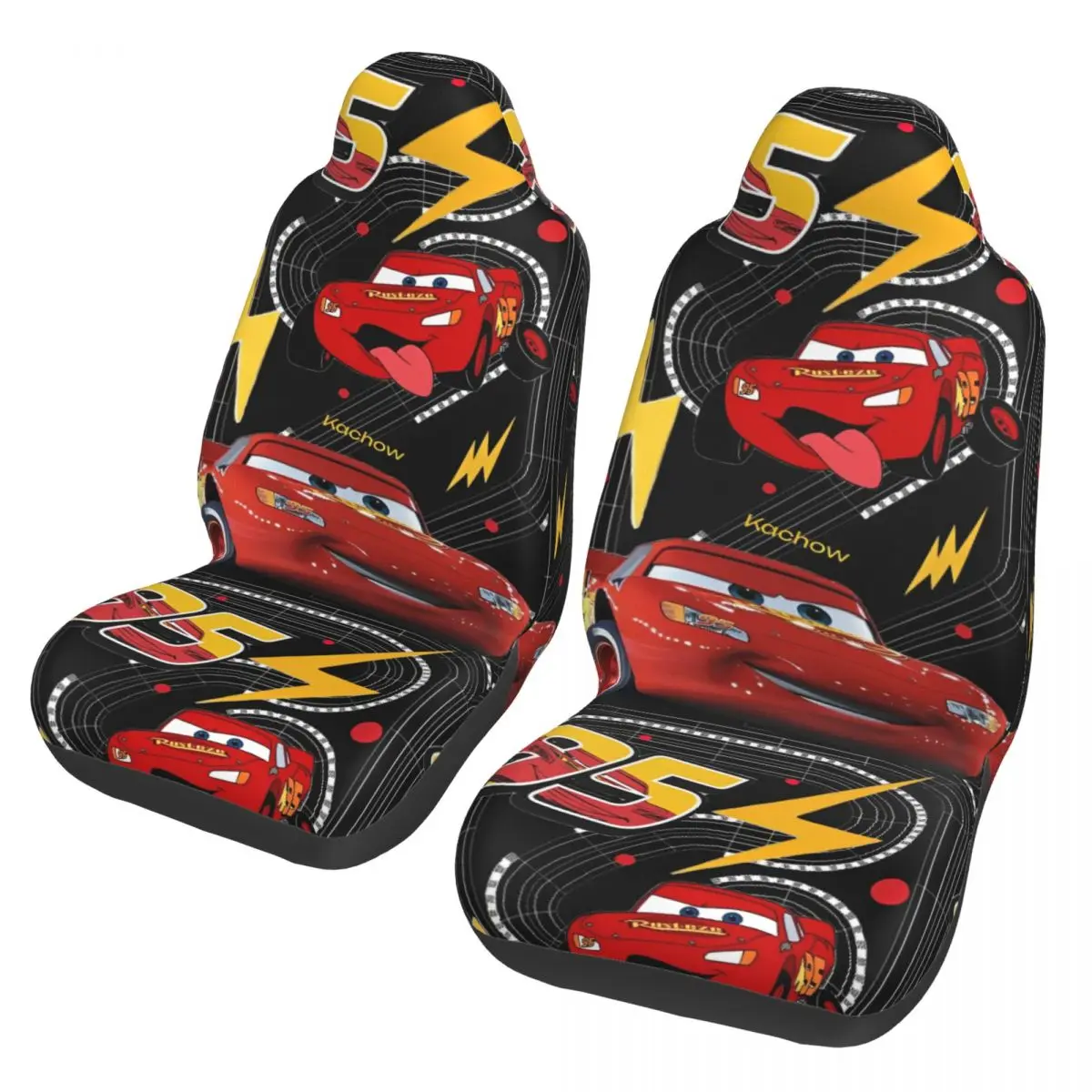 95 Lightning McQueen Cars Movie Autositzbezug, hochwertige Sitzbezüge, 2-teilig, universell passend für LKWs, Autos, Limousinen Image