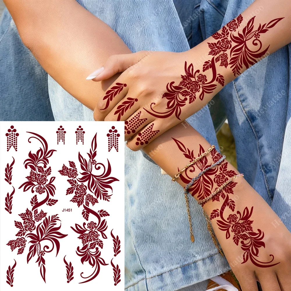 Wasserdichte braune Henna Tattoo Frauen Mehndi Hand Henna Fake Tattoo Aufkleber für Festival Hochzeit Körperkunst Image
