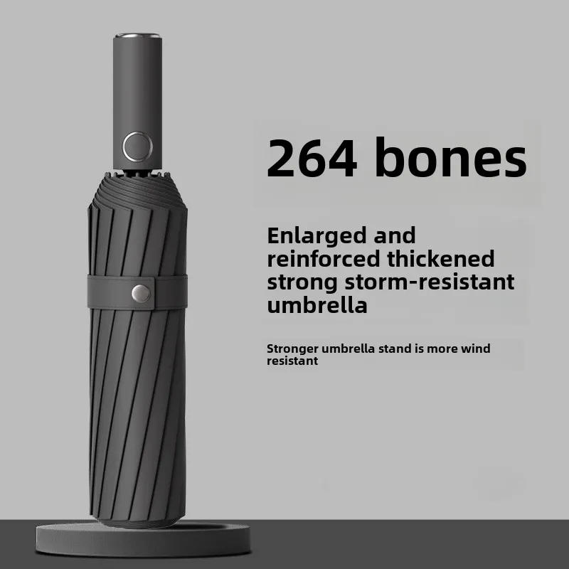 264-Rippen Automatik-Regenschirm für Damen, wetterfest und regenfest, spezieller faltbarer Übergrößen-Regenschirm für Herren, sturmfest und verstärkt Image