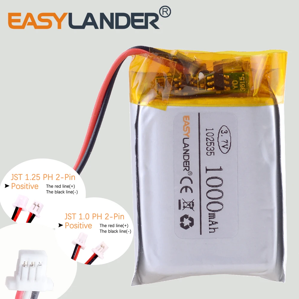 JST XHR 2.0 1.0 1,25 3,7 V 1000 mAh 102535 Lithium-Polymer-LiPo-Akku für MP3-Kopfhörer PAD DVD Bluetooth-Kamera Image