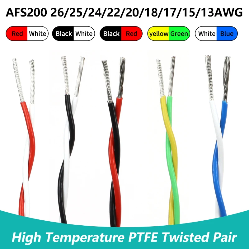 1/2/5/10/20 m PTFE-Draht AFS200 Twisted Pair 26/25/24/22/20/18/17/15/13 AWG 2-poliges FEP-Hochtemperatur-Elektrokabel aus verzinntem Kupfer Image