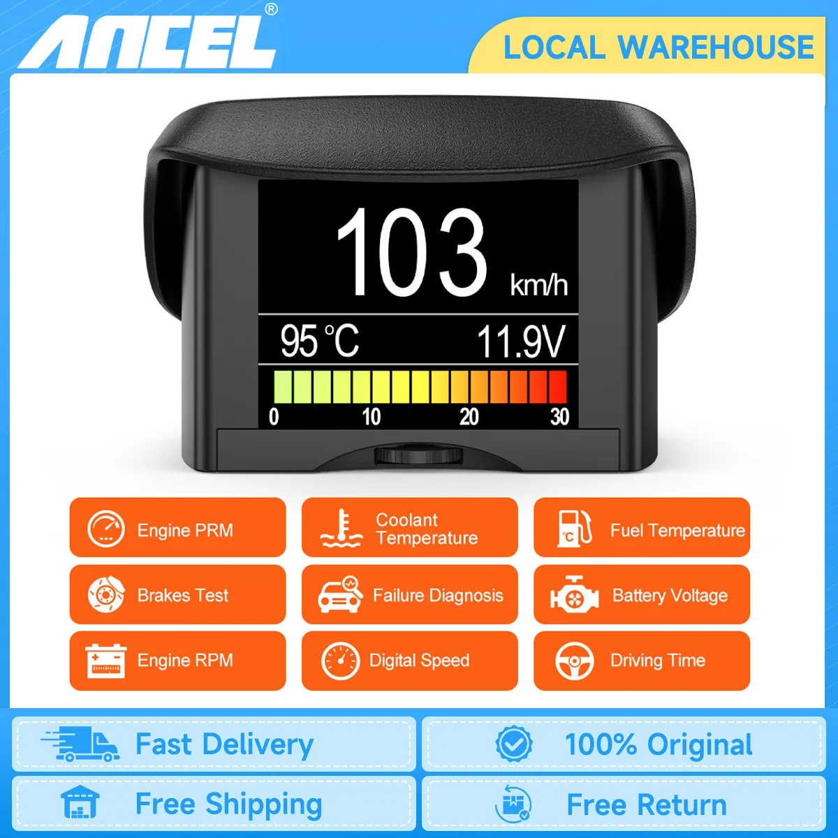 ANCEL A202 OBD2 Automobil-Scanner, Bordcomputer, Auto, digitales OBD 2-Computer-Display, Geschwindigkeit, Kraftstoffverbrauch, Temperaturanzeige Image