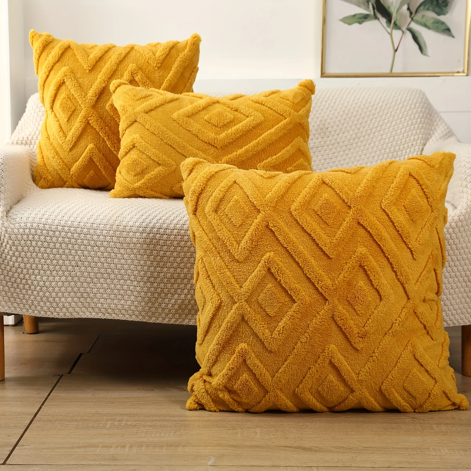1pc Bohemian Faux Pelz Plüsch Werfen Kissen Abdeckung Gelb Luxus Weichen, Flauschigen Dekorative Kissen Abdeckung Kissenbezug Für Sofa Couch Image