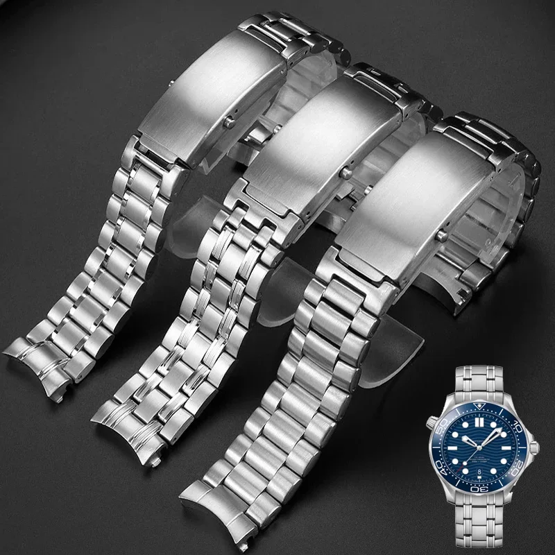 Massives Edelstahlarmband 18mm 20mm 22mm Silber Uhrenarmband für Omega-Armband Seamaster Speedmaster Planet Ocean Armband\]p;