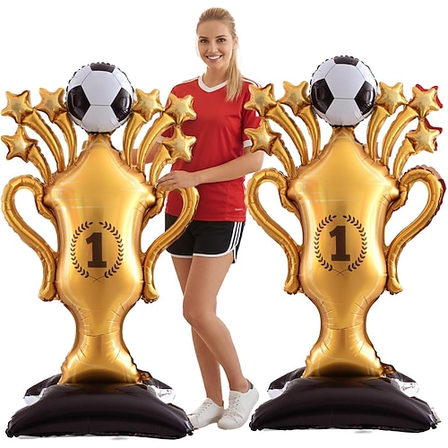 2 Stück Fußballpokal-Ballons für das Fußball-Sommer-Weltmeisterschaftsspiel 2026, 150 cm große, stehende Pokal-Folienballons, Fußballballon für Fußballparty-Dekorationen, Geburtstage, Feiern mit Image
