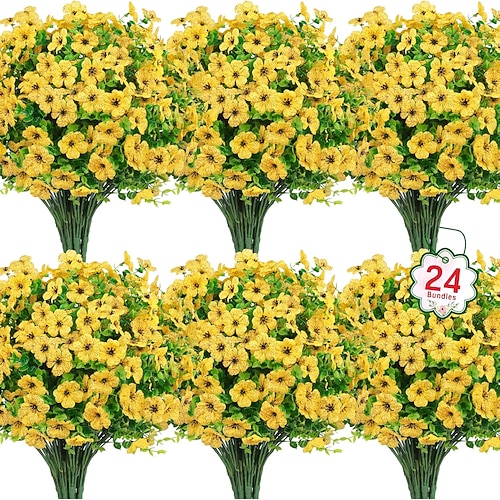 24 Bündel künstliche Blumen für den Außenbereich, UV-beständige Kunstseidenblumen, künstliche Kunststoffpflanzen für Frühling und Sommer, Garten, Veranda, Fensterkasten, Tischvase, Dekoration für Image