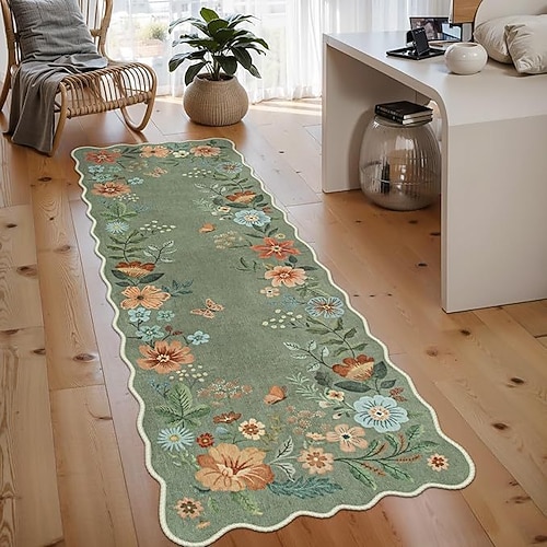 Langer, floraler Samtteppich mit Kristallmuster, rutschfest, leicht zu reinigen, Läufer für Wohnzimmer und Schlafzimmer Image
